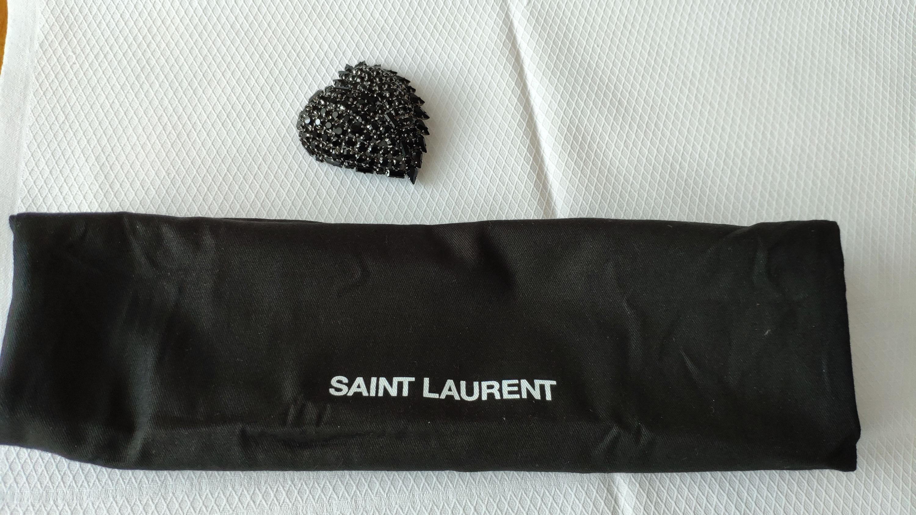 Saint Laurent Black Crystal Embellished Brooch metal/crystals