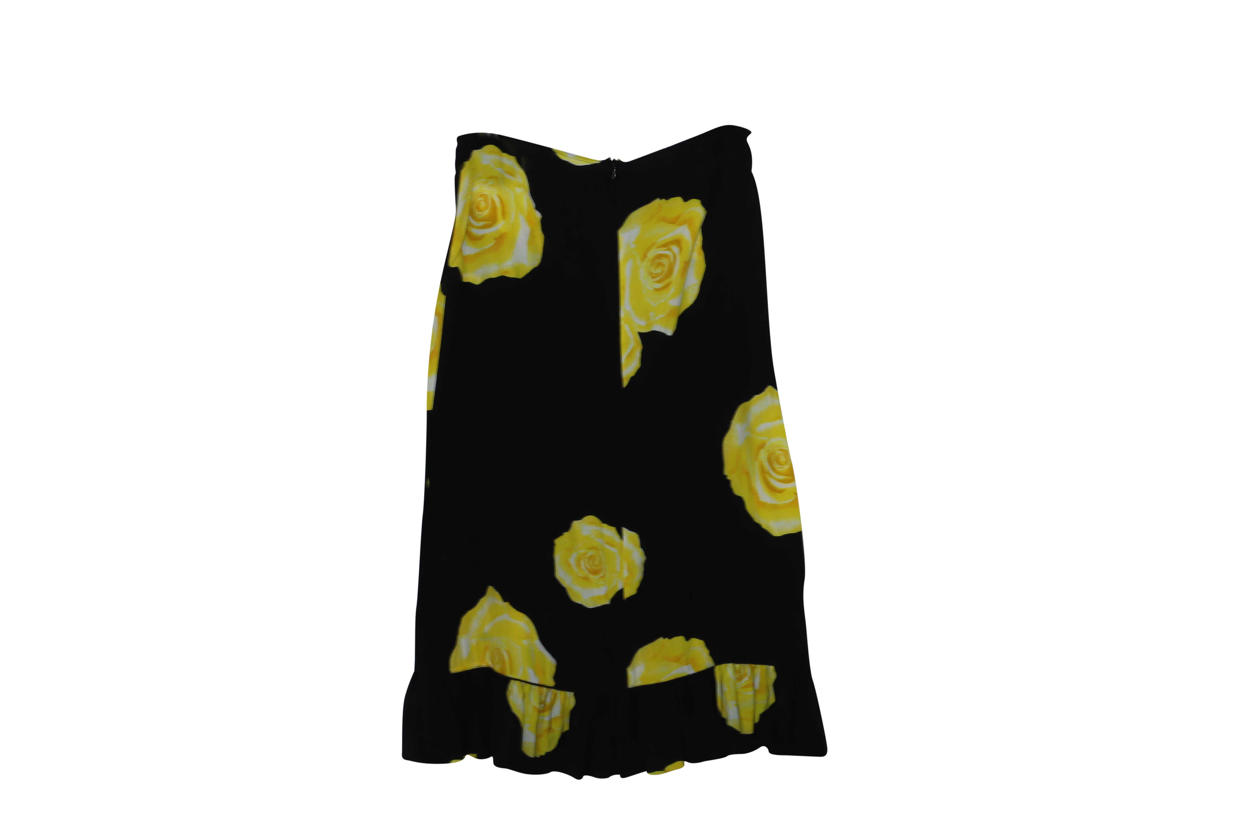 Preowned Ganni Floral Printed Fayette Black Silk Skirt Size L