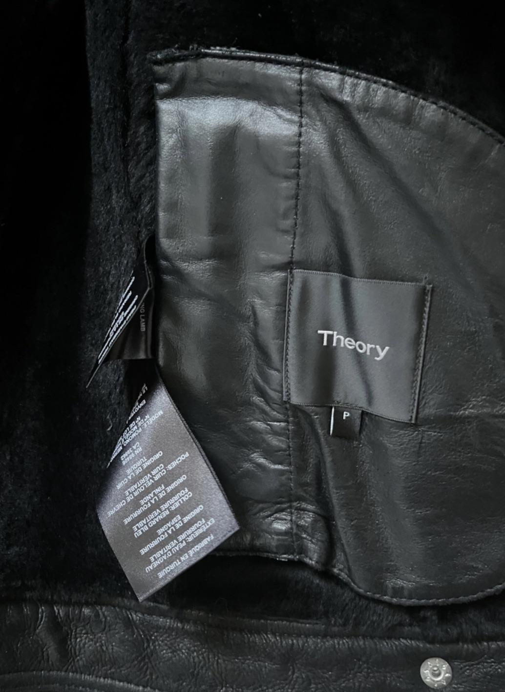 Theory Black Shearling Aviator Jacket Size XS shearling leather/fox collar