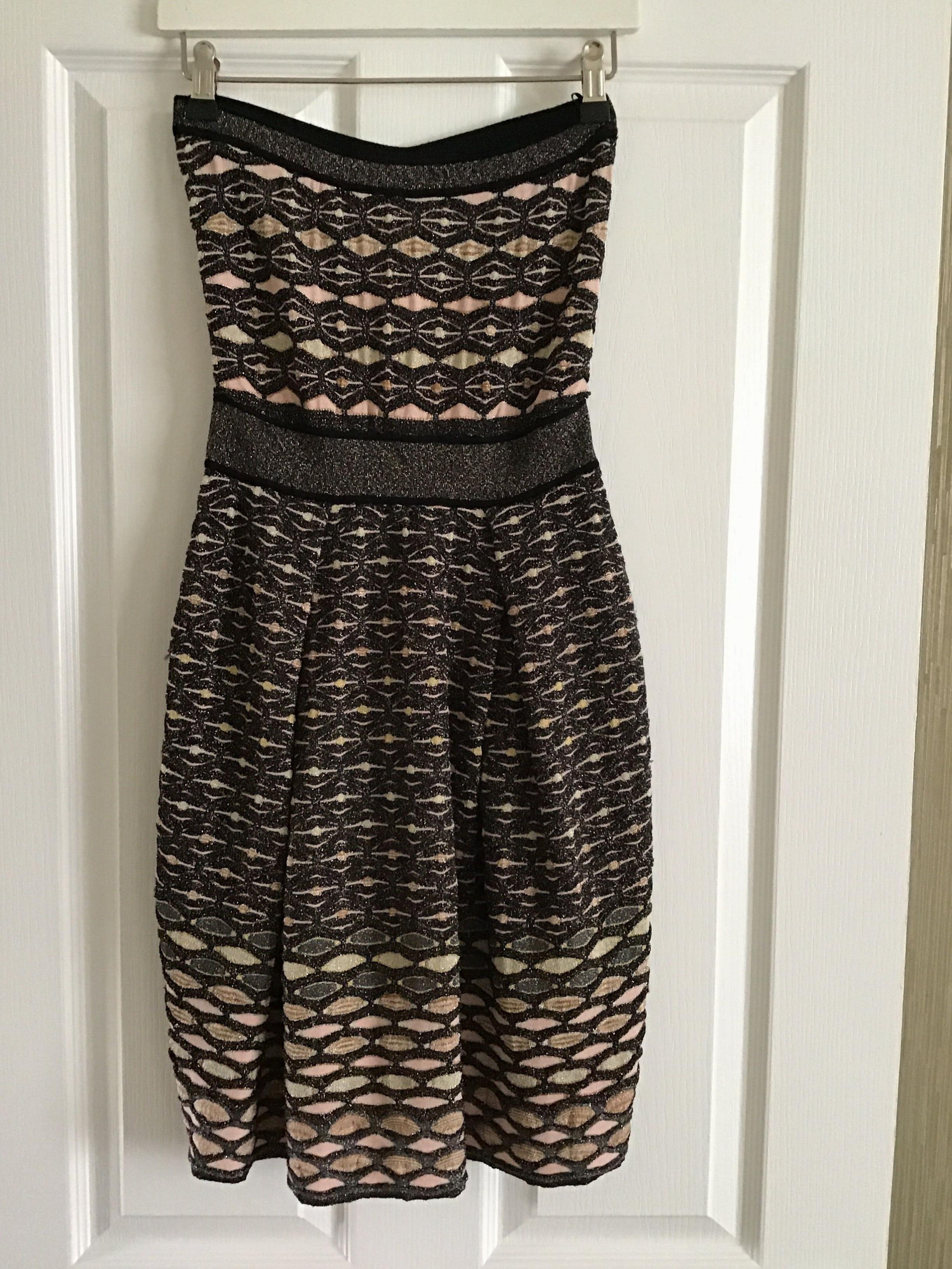 Preowned Missoni Strapless Metallic Knit Dres Size S Black polyester