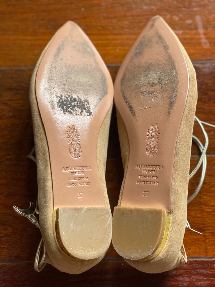 Preowned Aquazzura X Poppy Delevingne nude suede flats Size 37 Beige/Nude