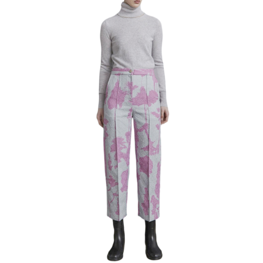 Chalayan Tree Print Wide Leg Crepe Cropped Pants Size XS Multi-Coloured / Stripes polyester