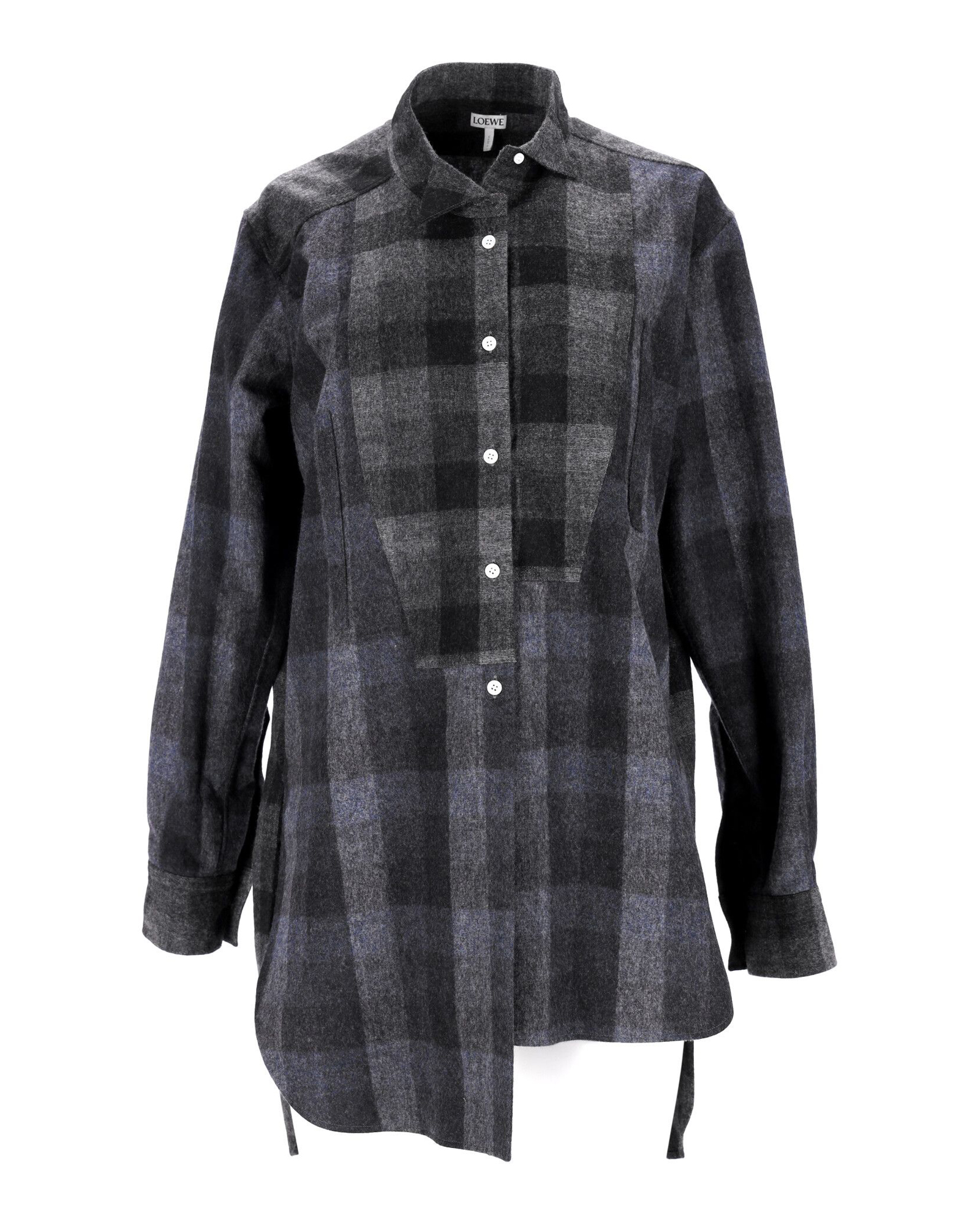 Preowned Loewe Asymmetric Checkered Shirt in Grey Wool Size XS