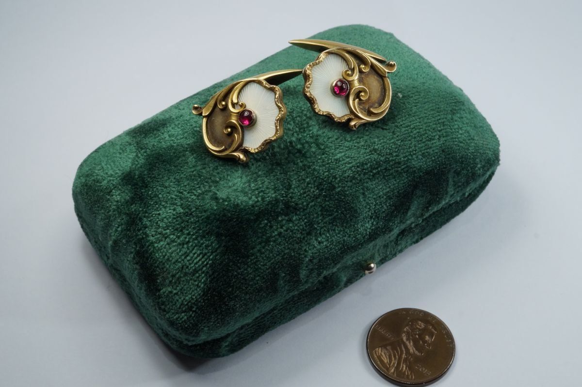 14k Gold Art Nouveau Antique Russian Ruby Cufflinks