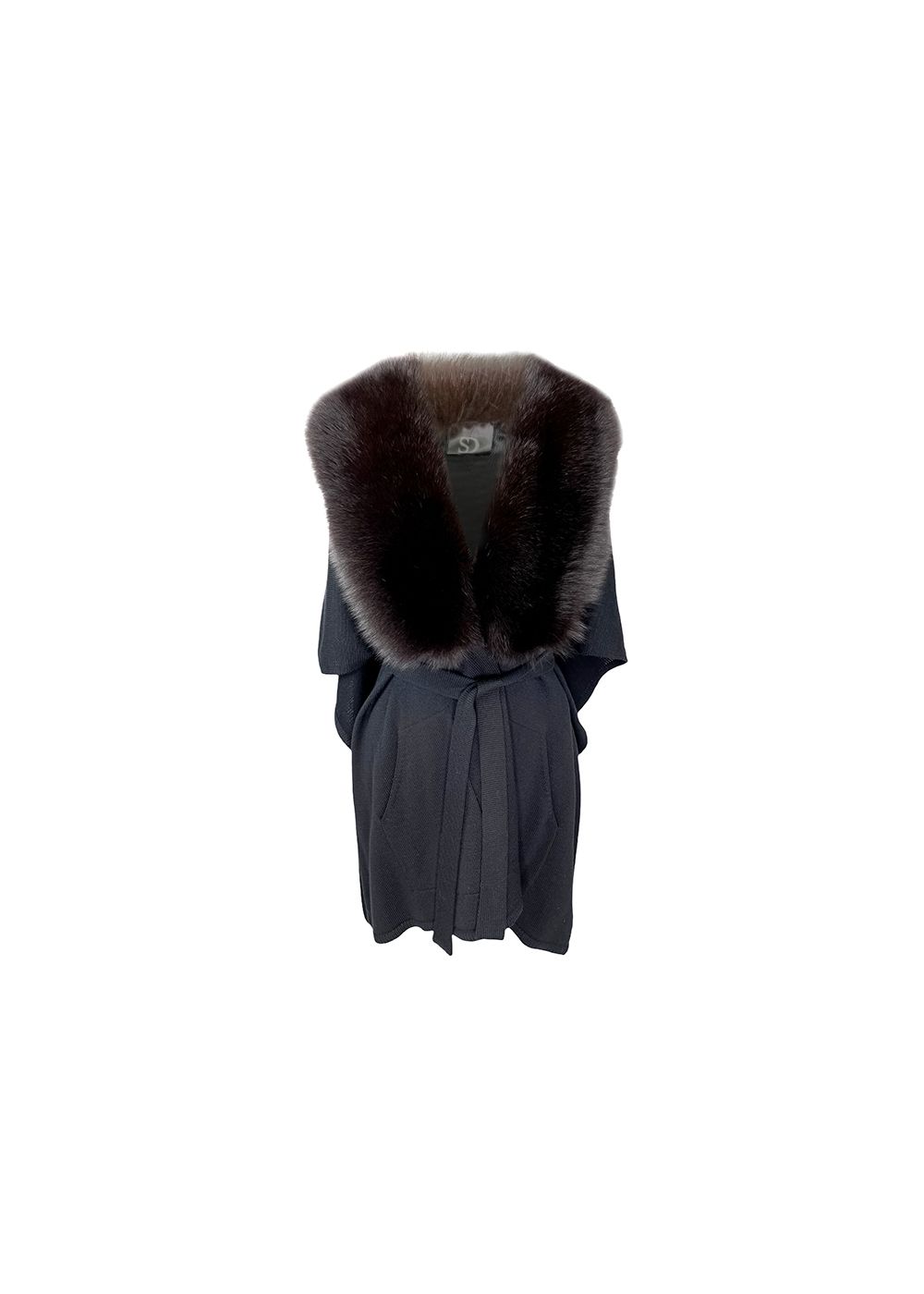 FurbySD Chocolate Merino Wool Fox Fur Trimmed Cape Black  Dark Brown