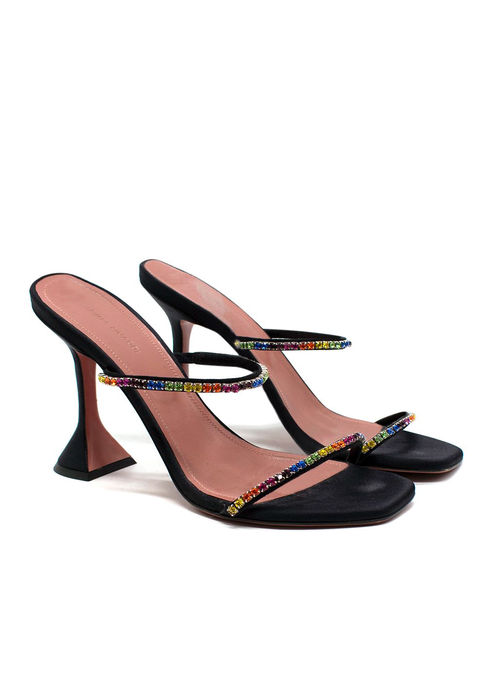 Amina Muaddi Black Rainbow Embellished Gilda Sandals Size 40