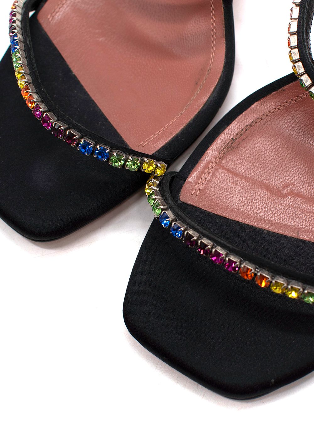 Amina Muaddi Black Rainbow Embellished Gilda Sandals Size 40