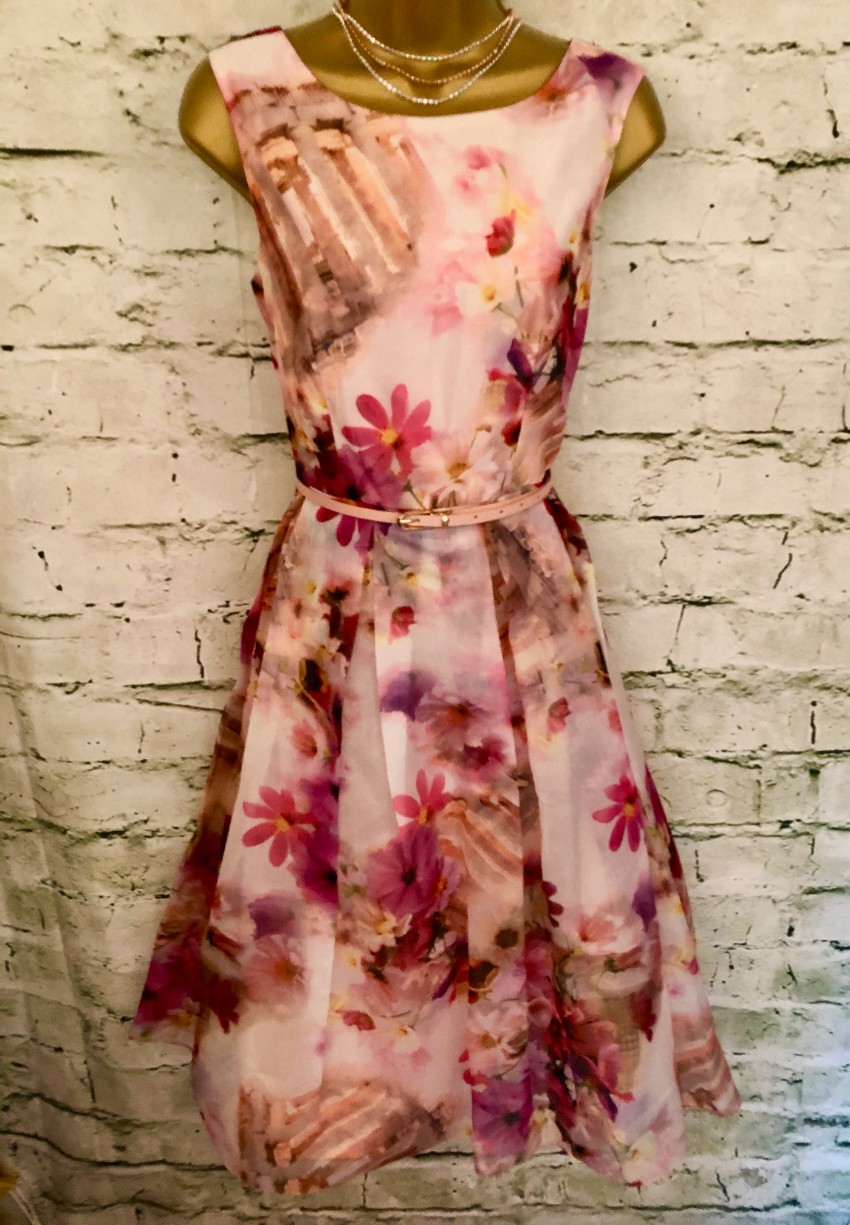 Mikael Aghal Organza Floral Print Dress Size XS Floral / Patterned