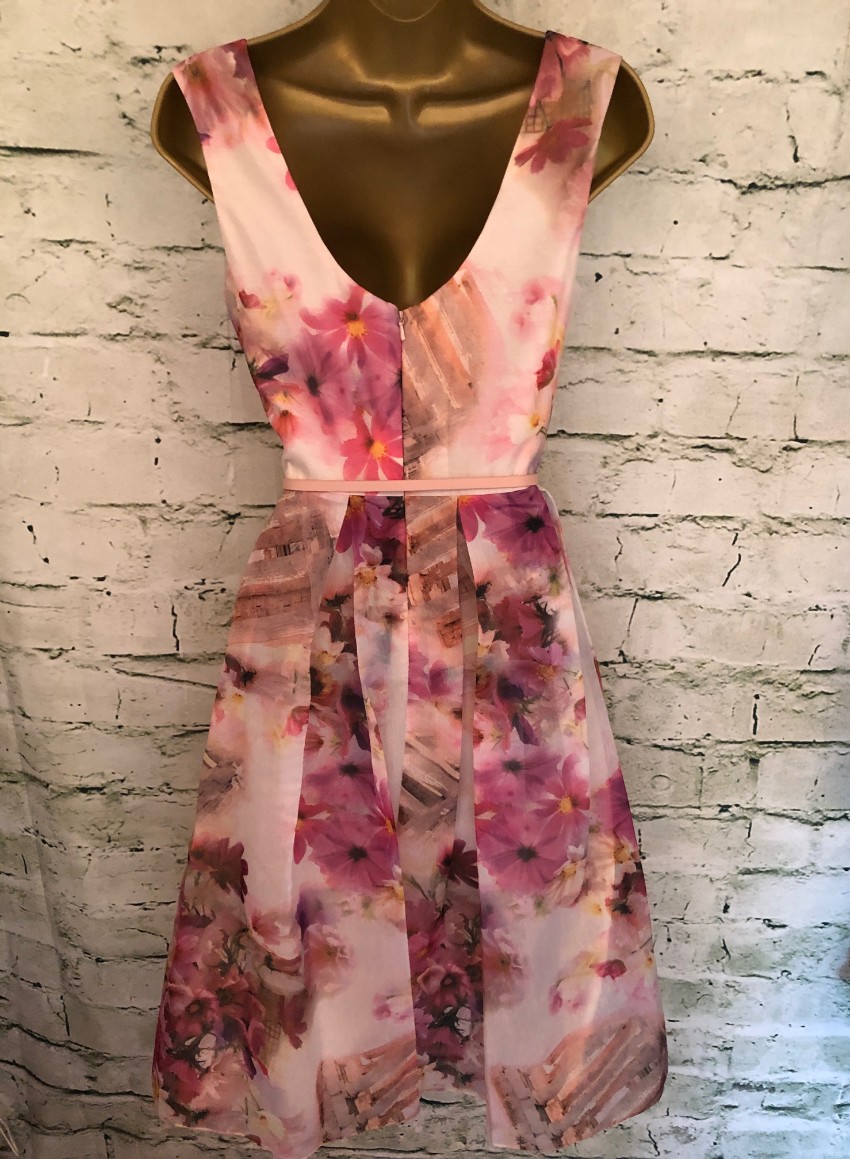 Mikael Aghal Organza Floral Print Dress Size XS Floral / Patterned