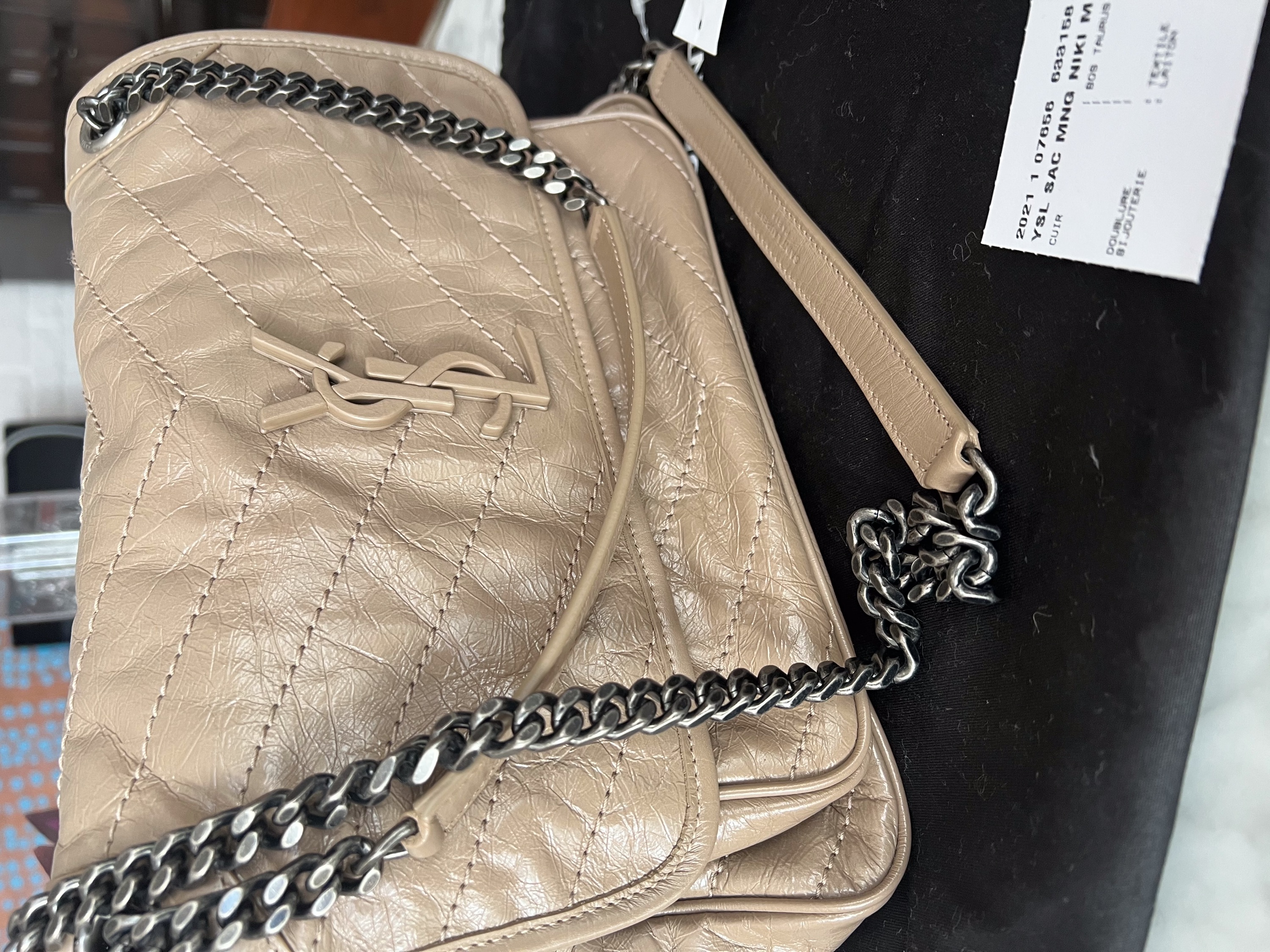 Saint Laurent Beige Cracleque Leather Niki Bag Size M Taupe