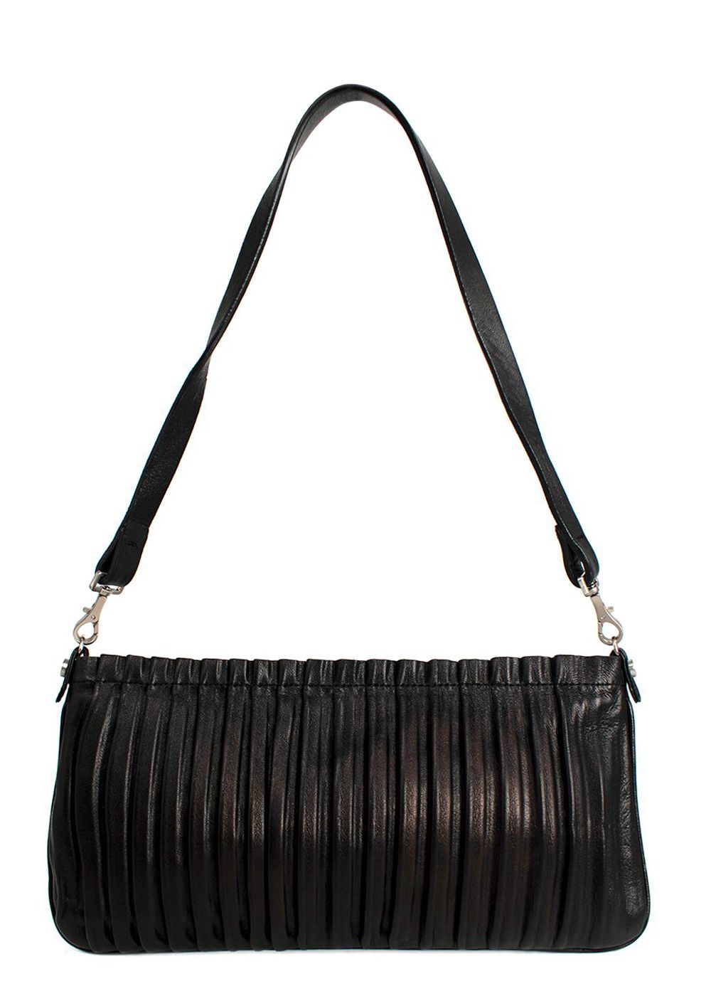 Preowned Giorgio Armani Black Pleated Leather Shoulder Bag