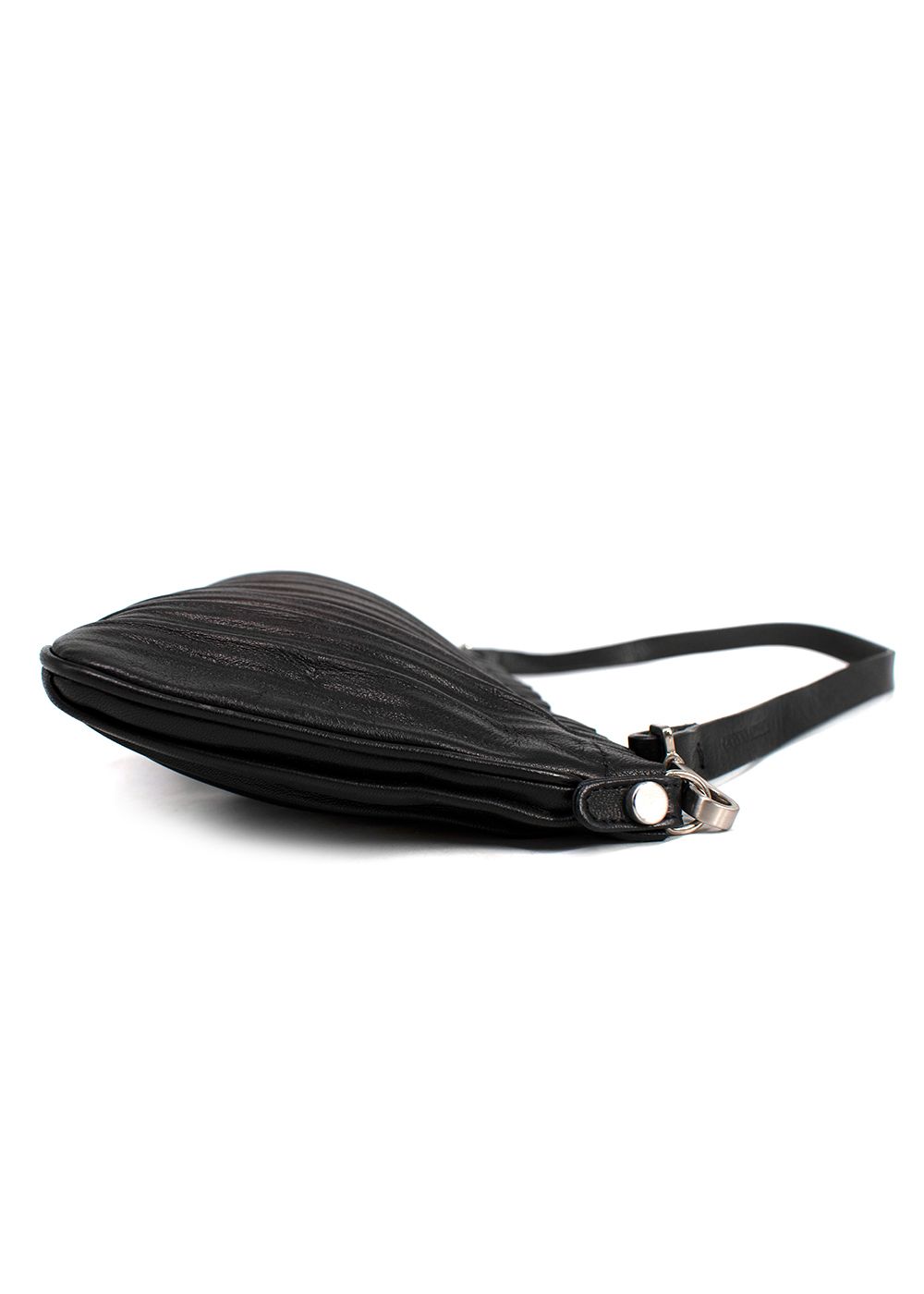 Preowned Giorgio Armani Black Pleated Leather Shoulder Bag