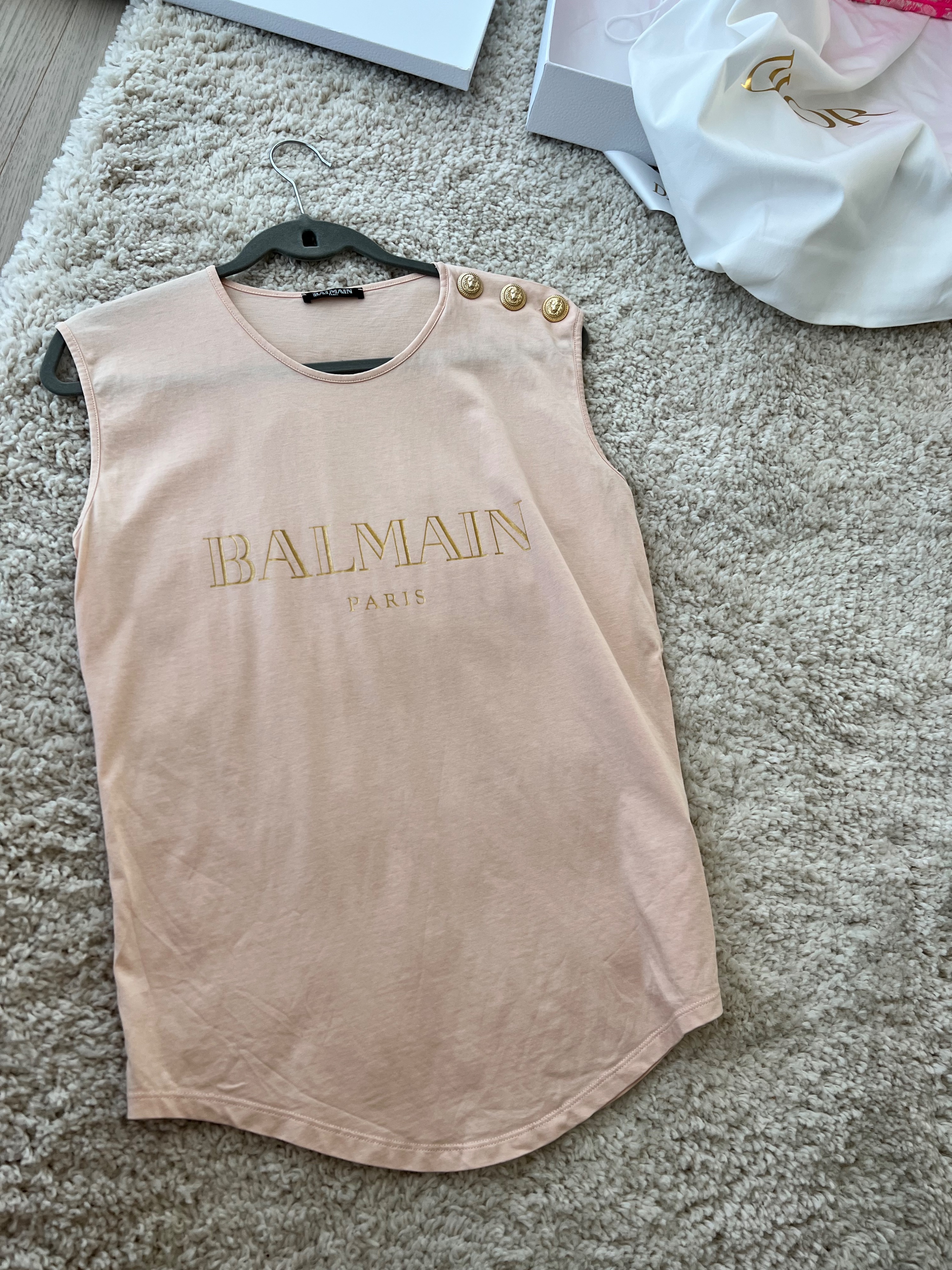 Preowned Balmain Pale pink cotton jersey logo T-shirt Size S Blush pink