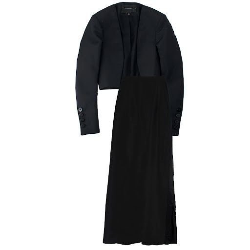 Carolina Herrera Black Cropped Blazer and Maxi Skirt Silk Suit Size XXS