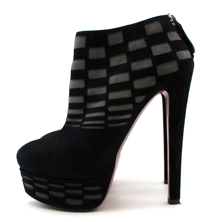 Alaia Suede Black  Grey Check Platform Boots Size 375