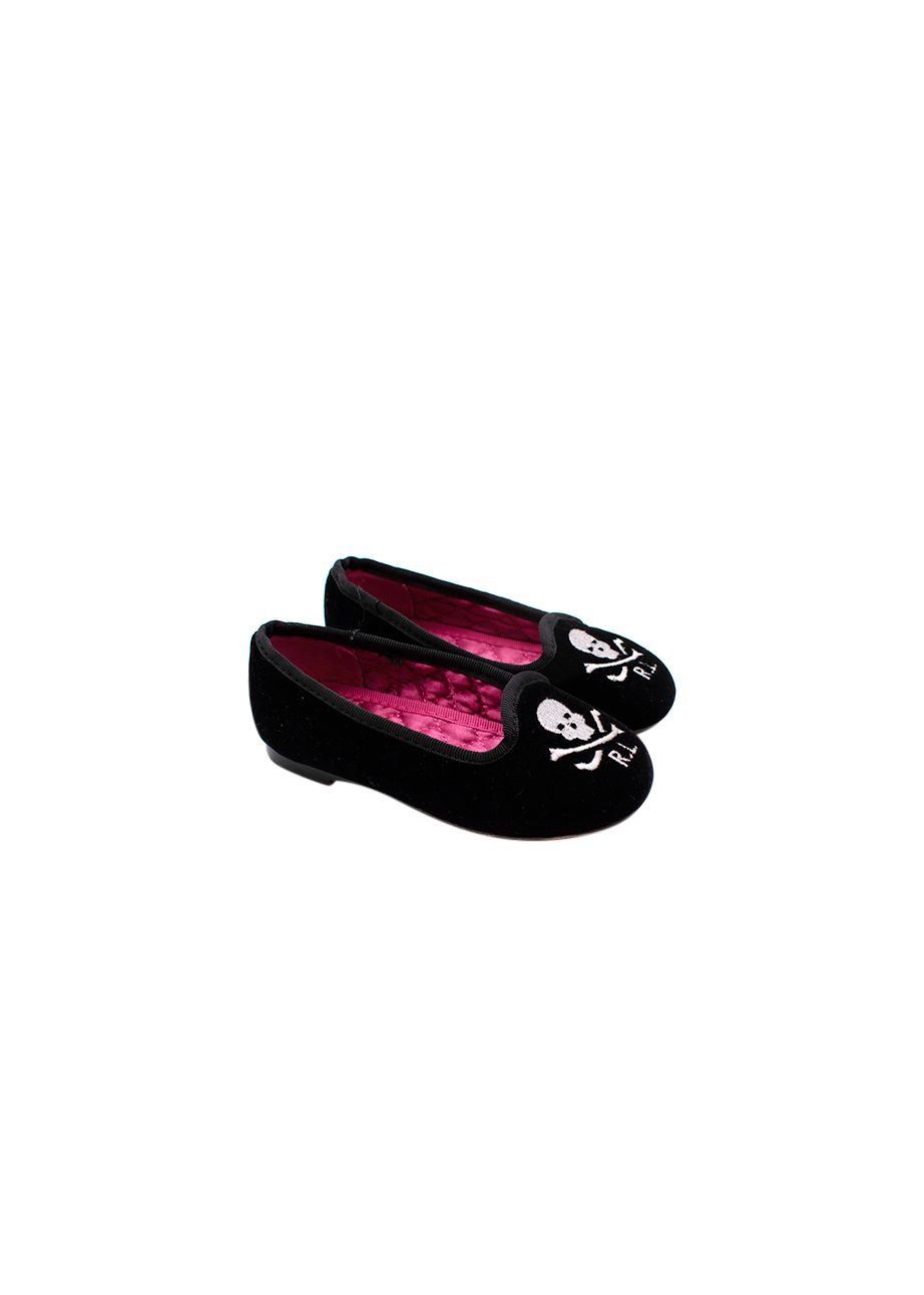 Ralph Lauren Black Velvet Skull Loafers Size 18-24 Months