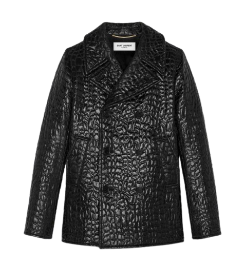 Saint Laurent Lacquered crocodile-style peacoat Size XS Black polyester