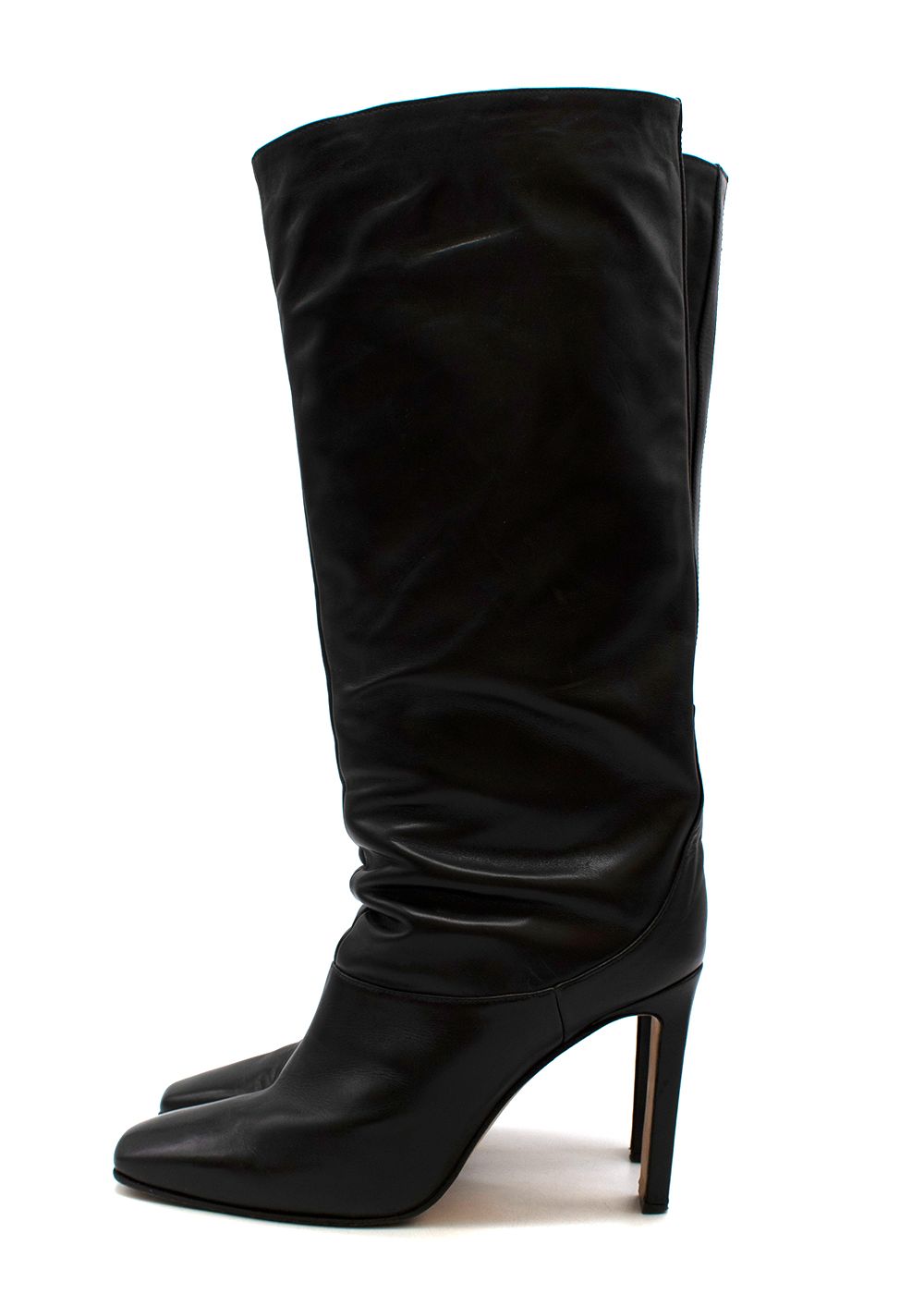 Preowned Jimmy Choo Black Leather Slouchy Knee High Boots Size 40.5