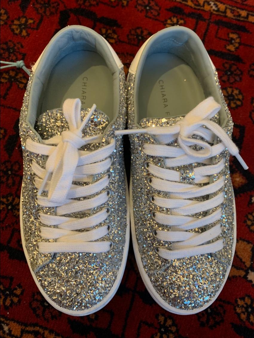 Preowned Chiara Ferragni glitter low-top trainers Size 35 Silver rubber