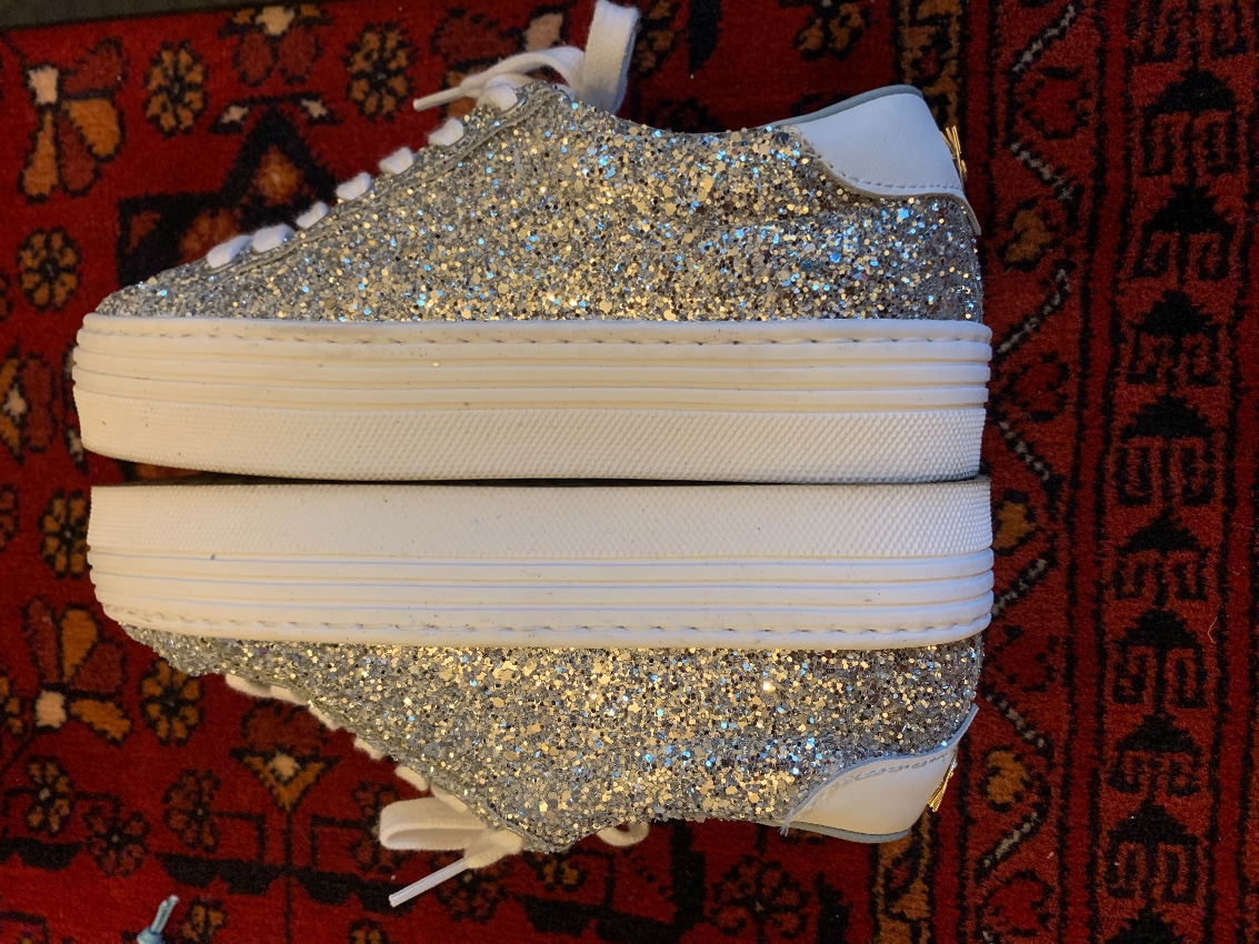 Preowned Chiara Ferragni glitter low-top trainers Size 35 Silver rubber