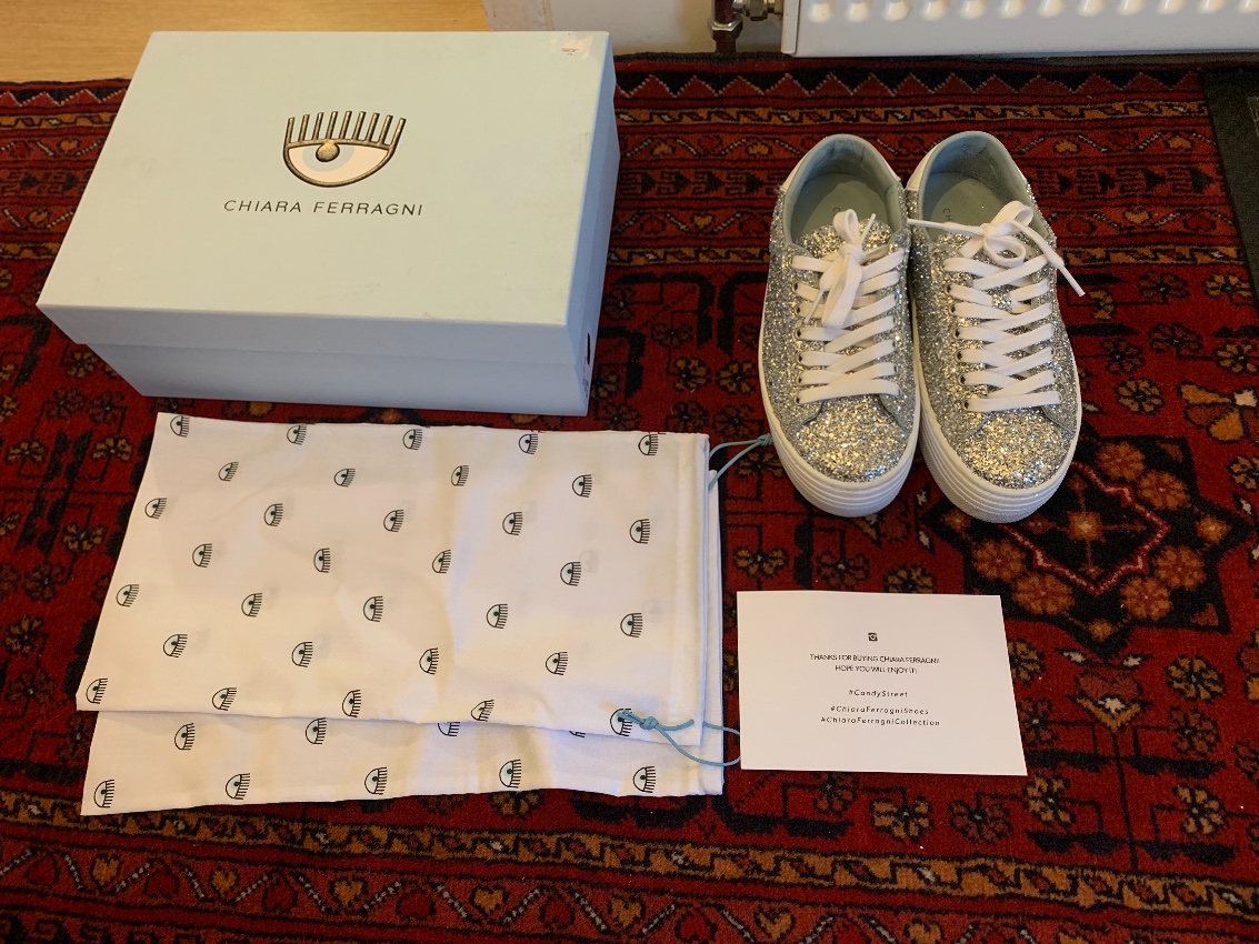 Preowned Chiara Ferragni glitter low-top trainers Size 35 Silver rubber