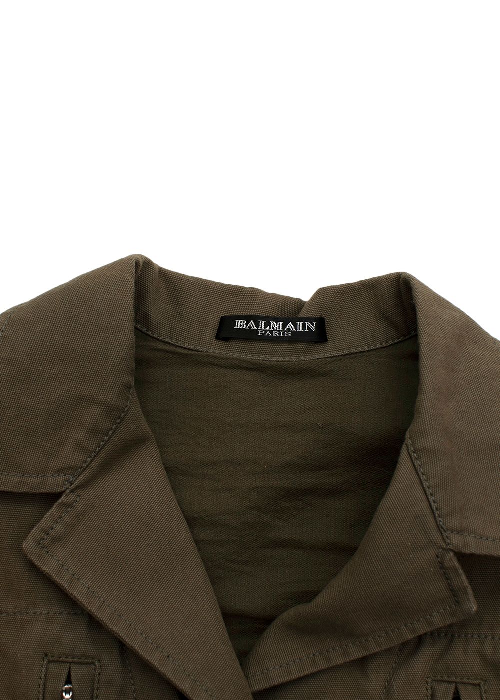 Preowned Balmain Khaki Embellished Cotton Military Jacket Size XS Green