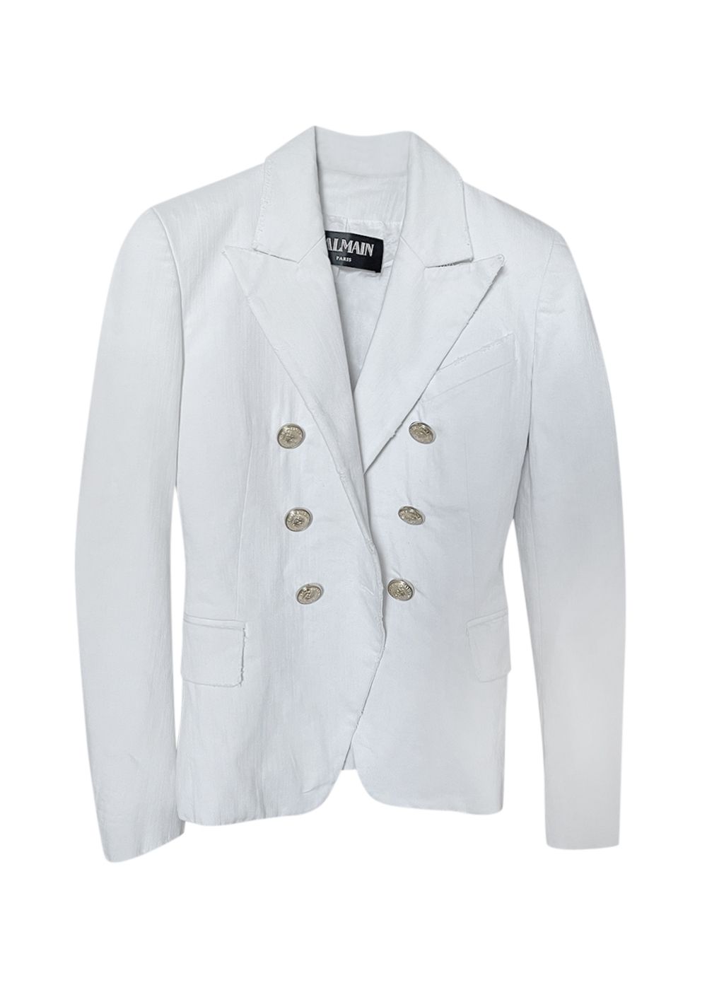 Preowned Balmain Off White Distressed Denim Blazer Size 36