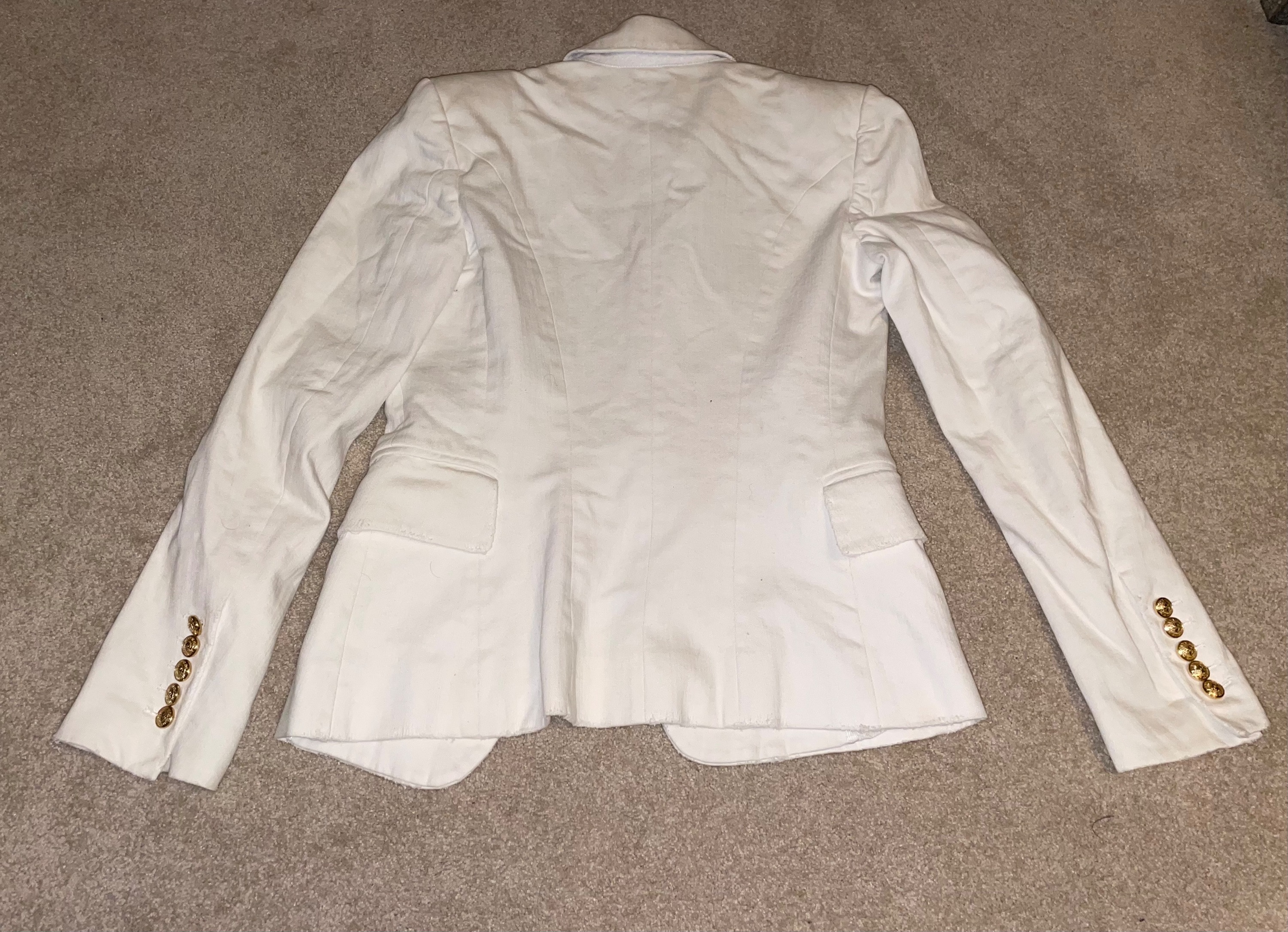 Preowned Balmain Off White Distressed Denim Blazer Size 36