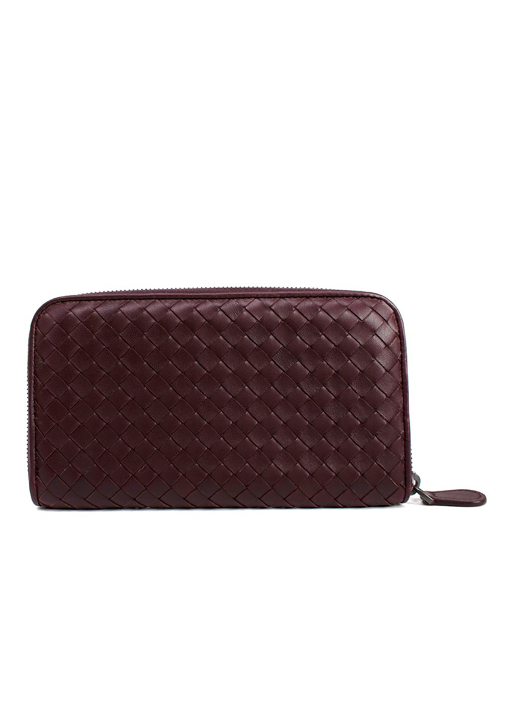 Bottega Veneta Burgundy Intrecciato Leather Long Wallet