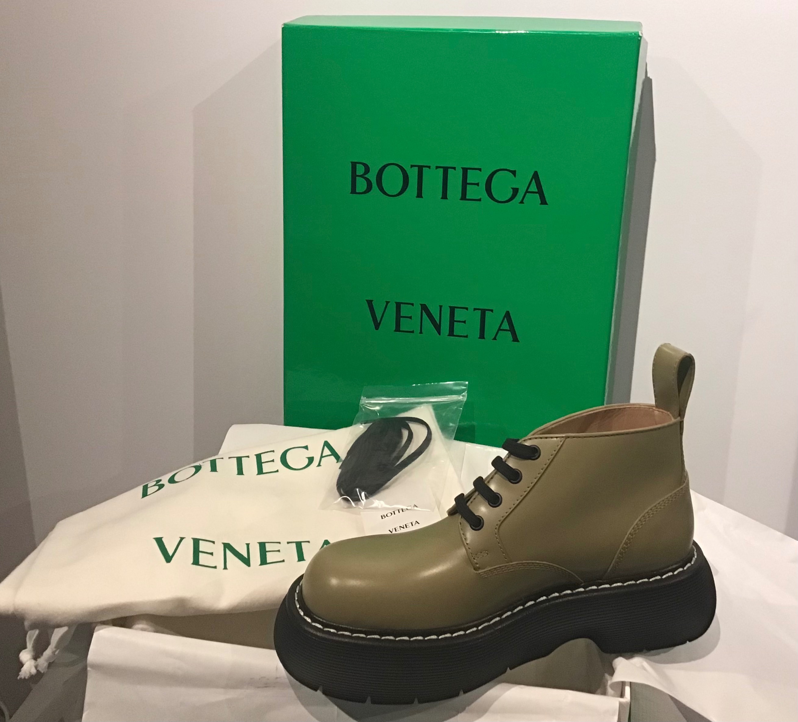 Bottega Veneta Green Combat Boots Size 395 All Spice and Black leather