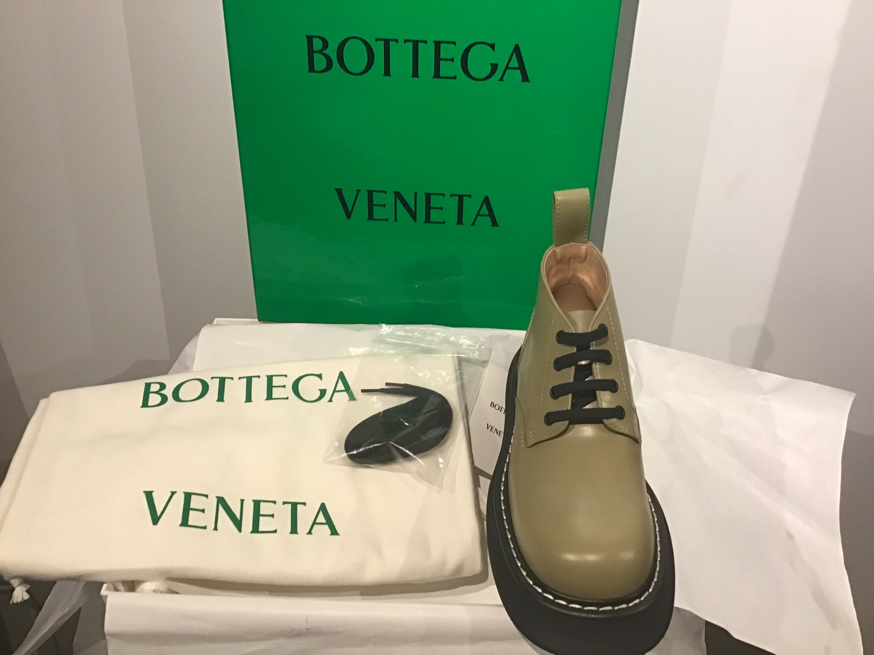 Bottega Veneta Green Combat Boots Size 395 All Spice and Black leather