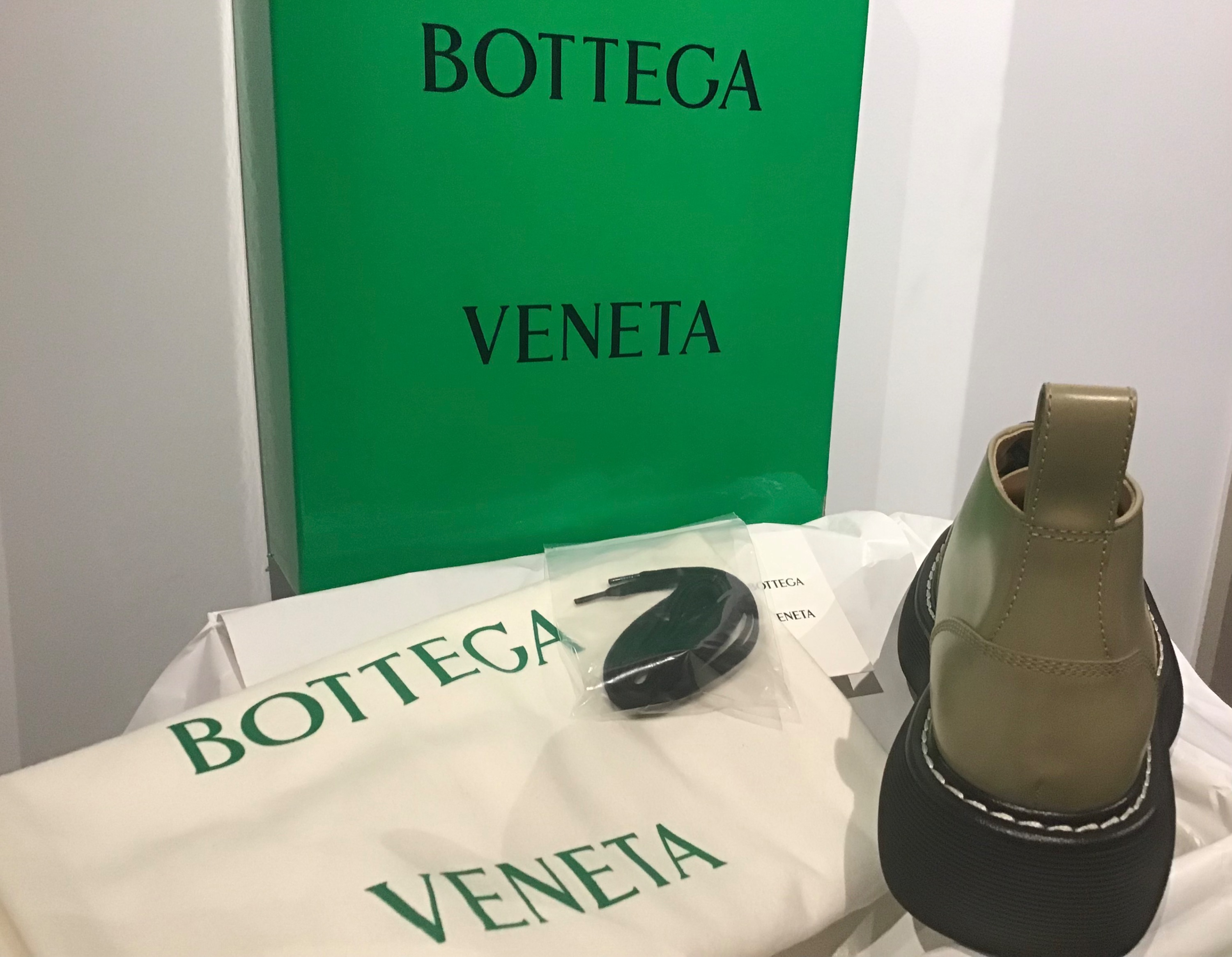 Bottega Veneta Green Combat Boots Size 395 All Spice and Black leather