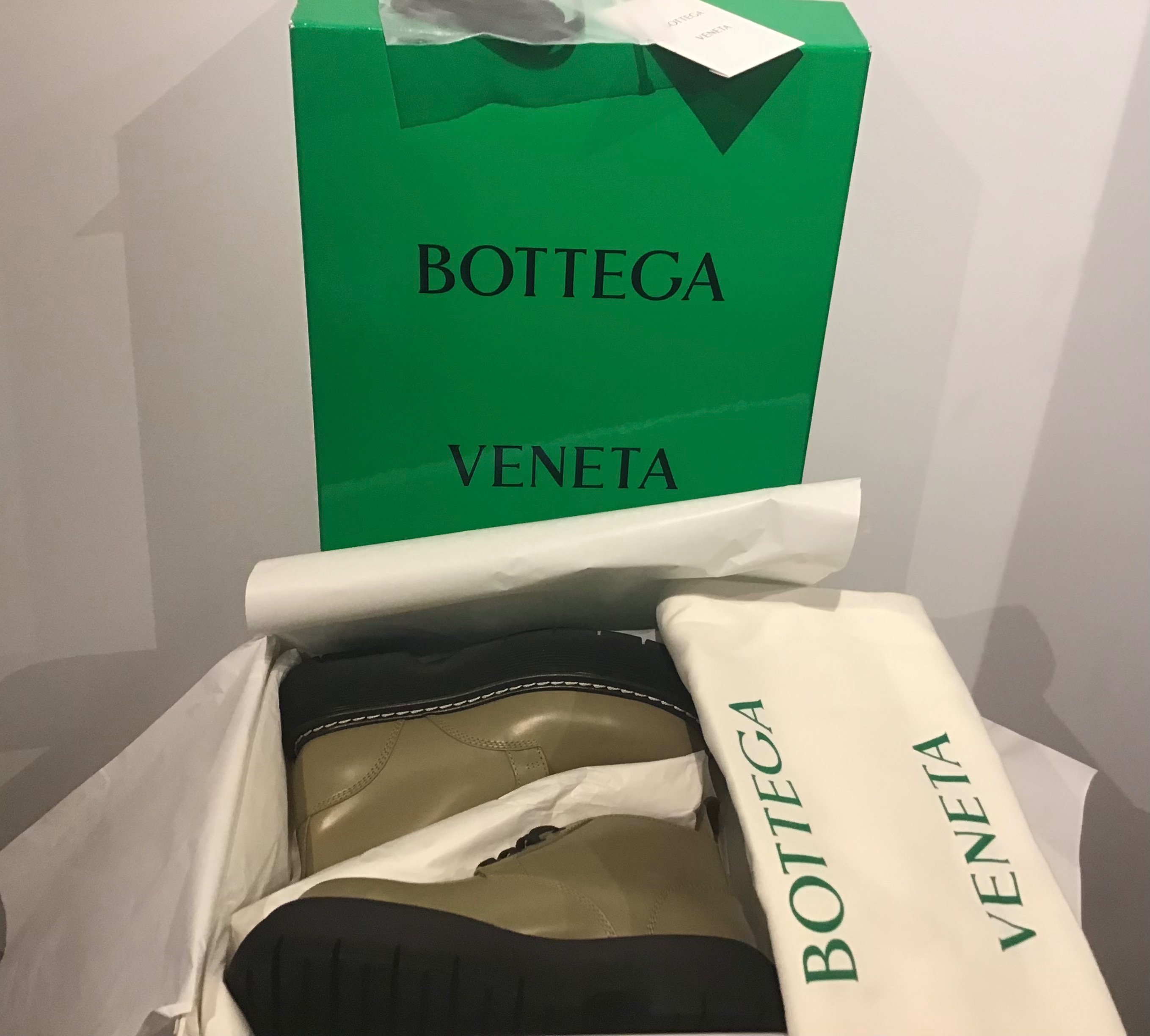 Bottega Veneta Green Combat Boots Size 395 All Spice and Black leather