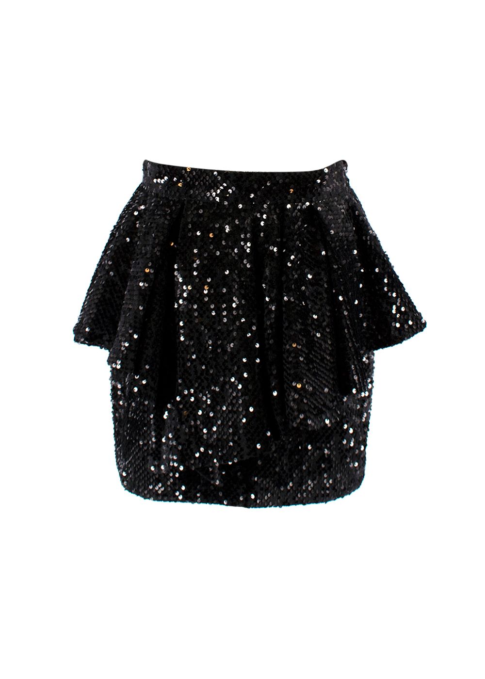 Alexandre Vauthier Black Sequinned Peplum Mini Skirt Size S polyester