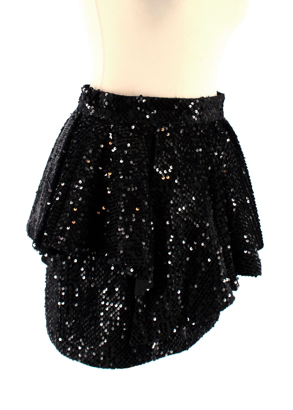 Alexandre Vauthier Black Sequinned Peplum Mini Skirt Size S polyester