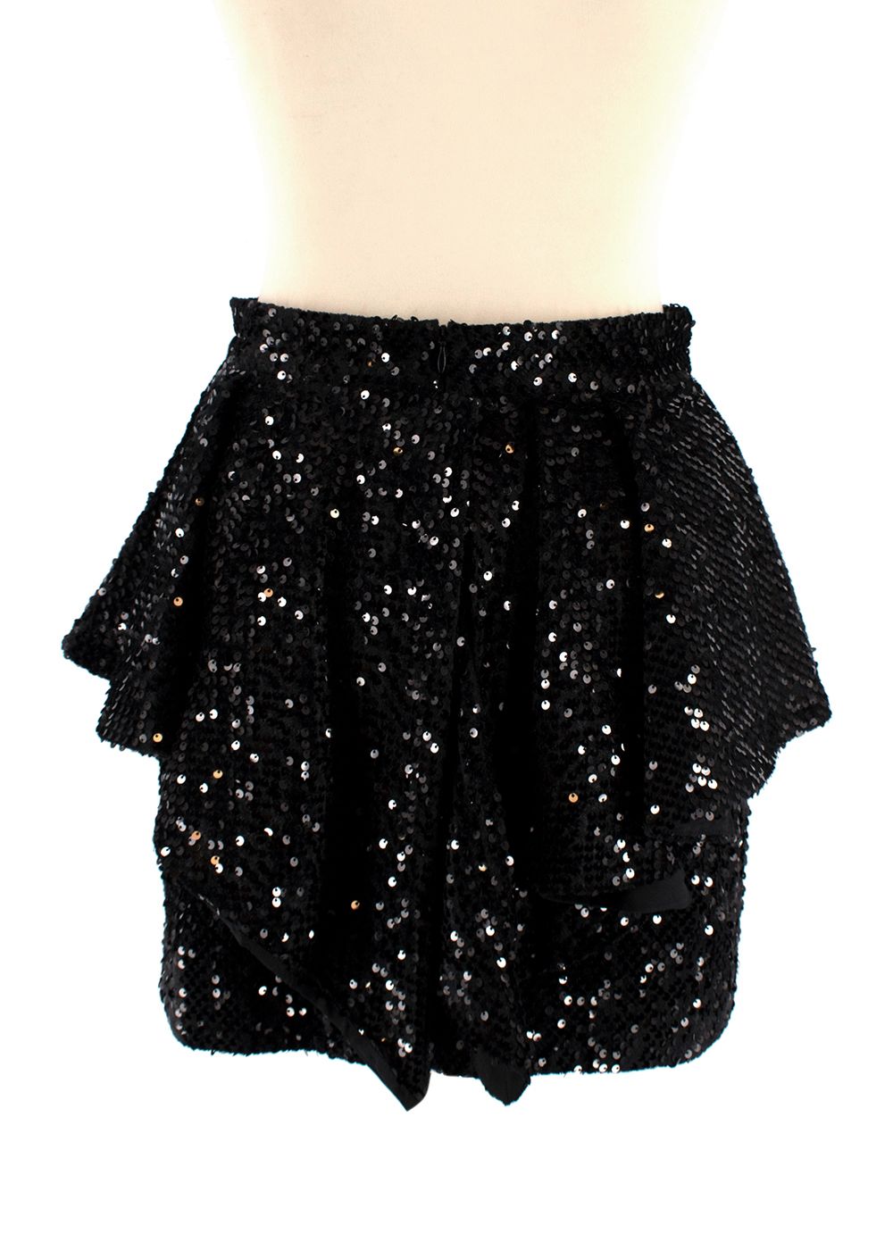 Alexandre Vauthier Black Sequinned Peplum Mini Skirt Size S polyester