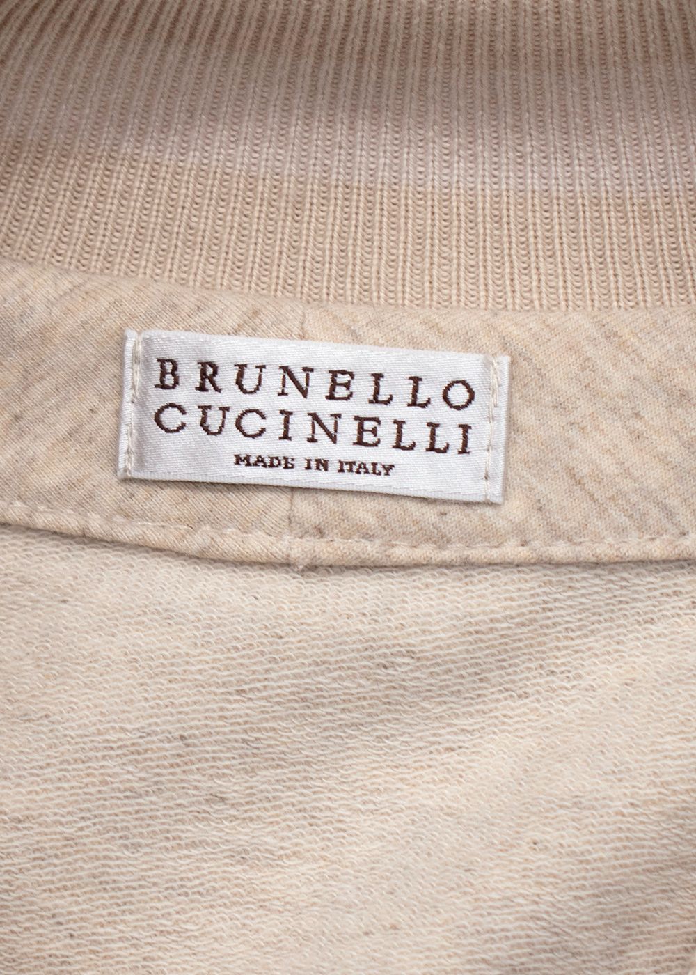 Preowned Brunello Cucinelli Beige Knit Sleeve Jersey Bomber Jacket Size M cotton/elastane