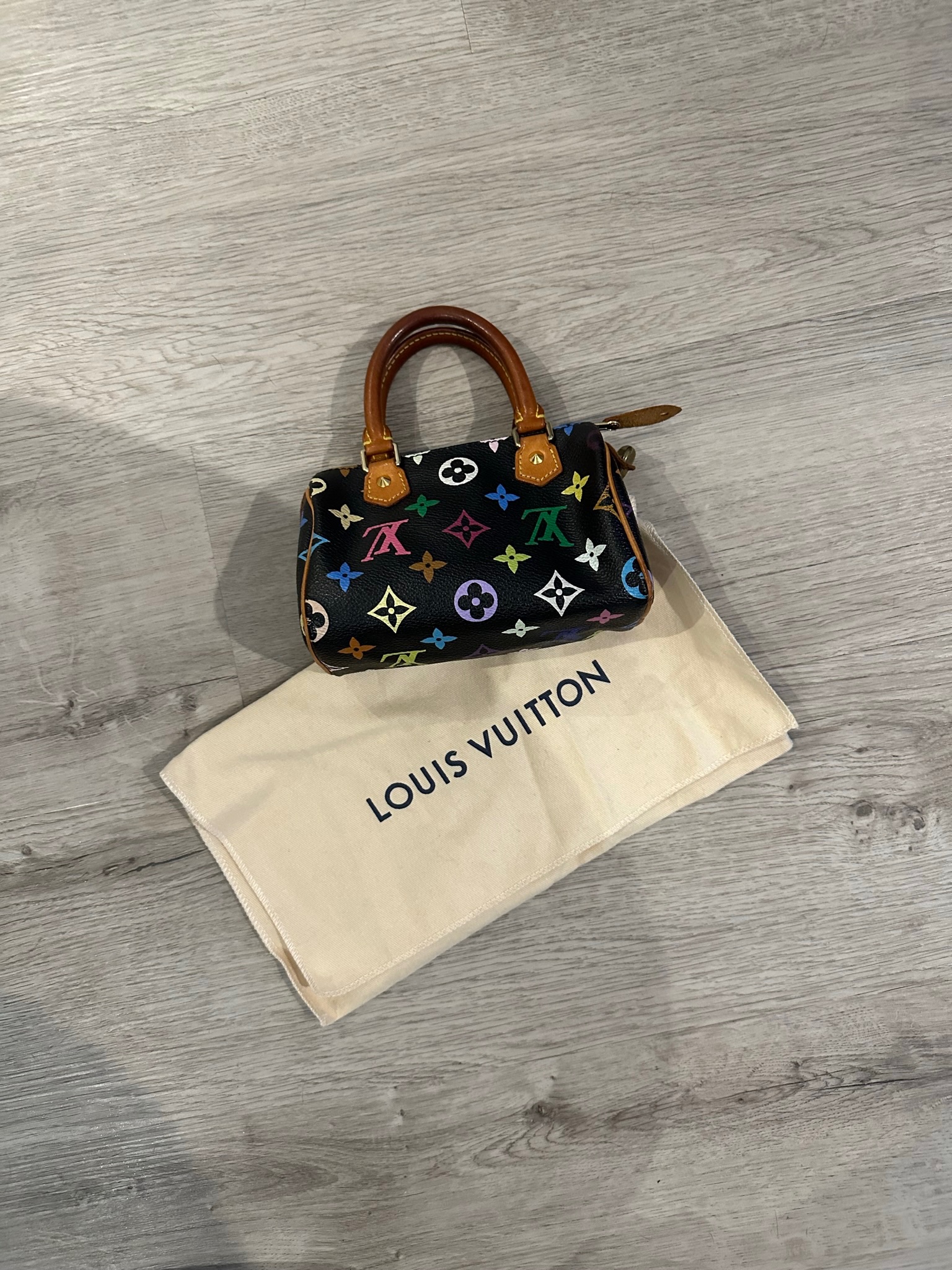 Preowned Louis Vuitton x Takashi Murakami Black Multicolore Monogram Nano Speedy Bag Multicolour canvas leather