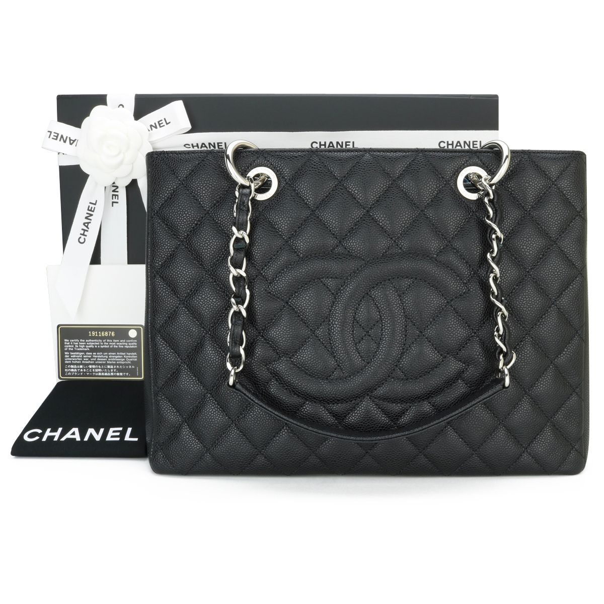 Preowned Chanel Black Caviar Leather Grand Shopper Tote with Silver Hardware grained calfskin-caviar