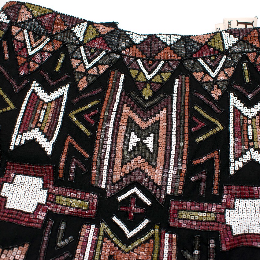 Haute Hippie Aztec Beaded Fringed Skirt Size XXS Multi-Coloured / Stripes cotton