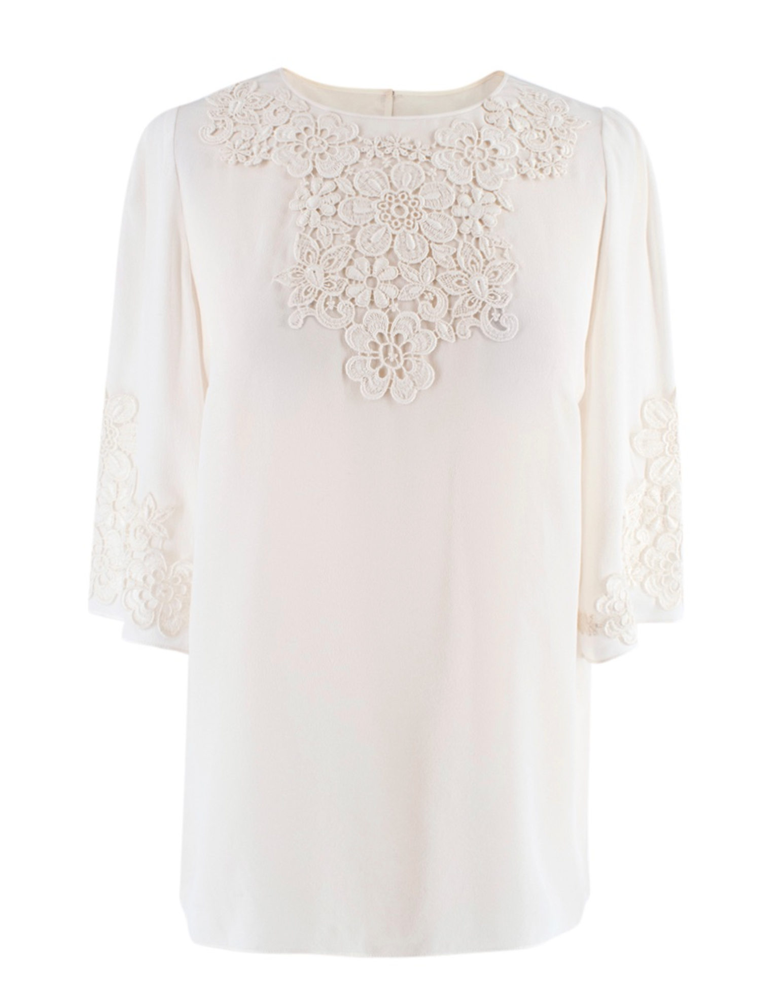 Dolce  Gabbana Cream Silk Blend Floral Crochet Top Size XS