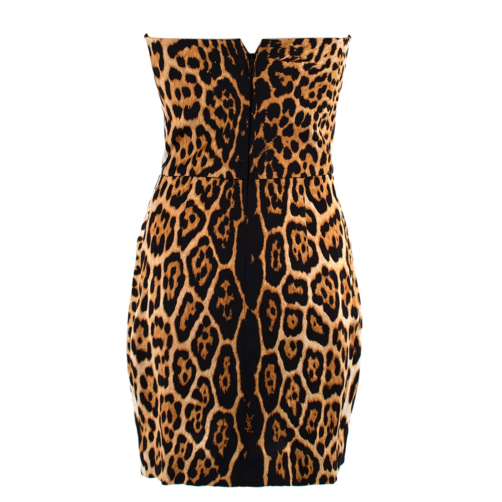 Yves Saint Laurent Leopard Print Strapless Dress Size XS silk