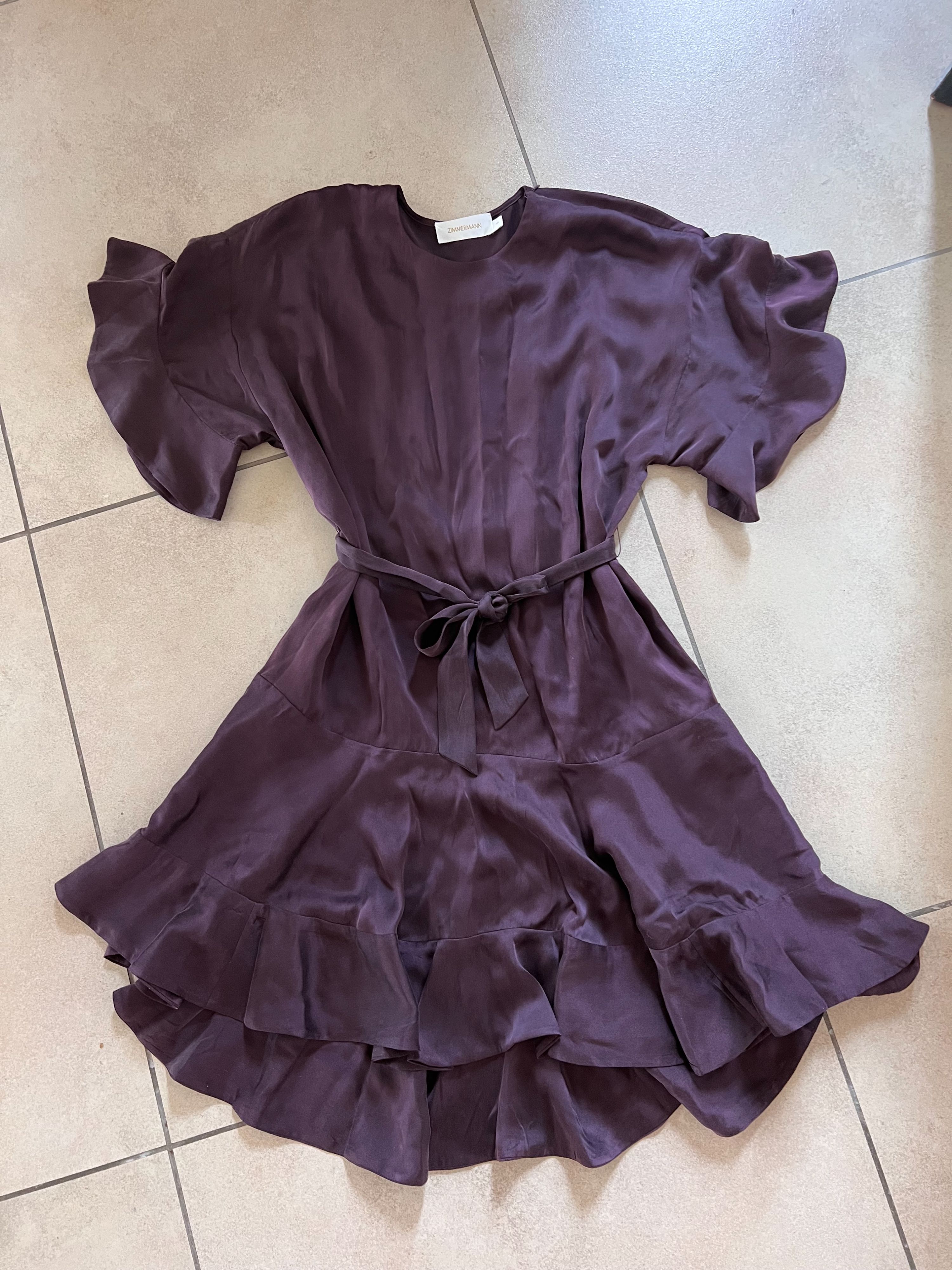 Preowned Zimmermann Purple Belted Silk Mini Dress Size S