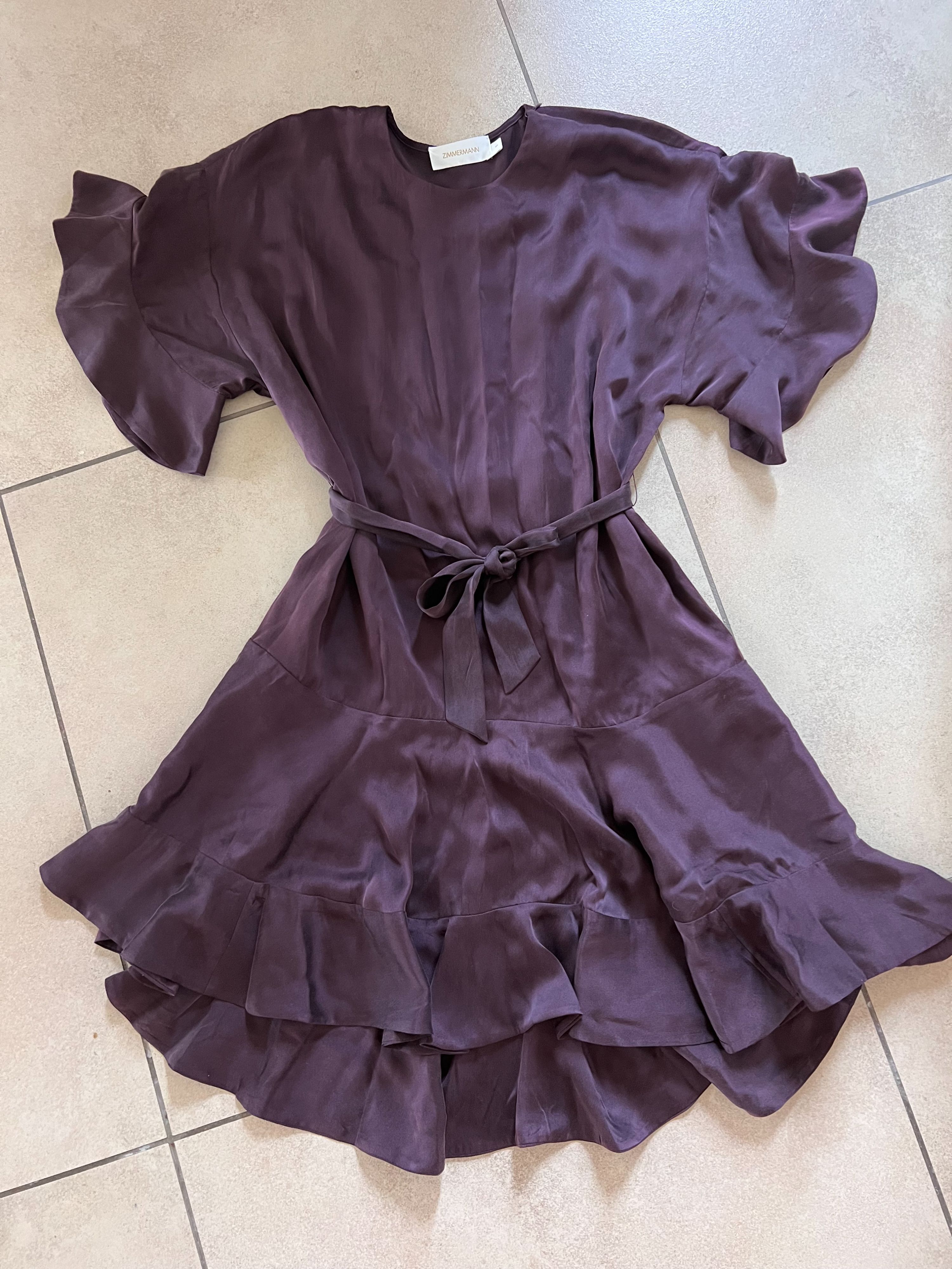 Preowned Zimmermann Purple Belted Silk Mini Dress Size S