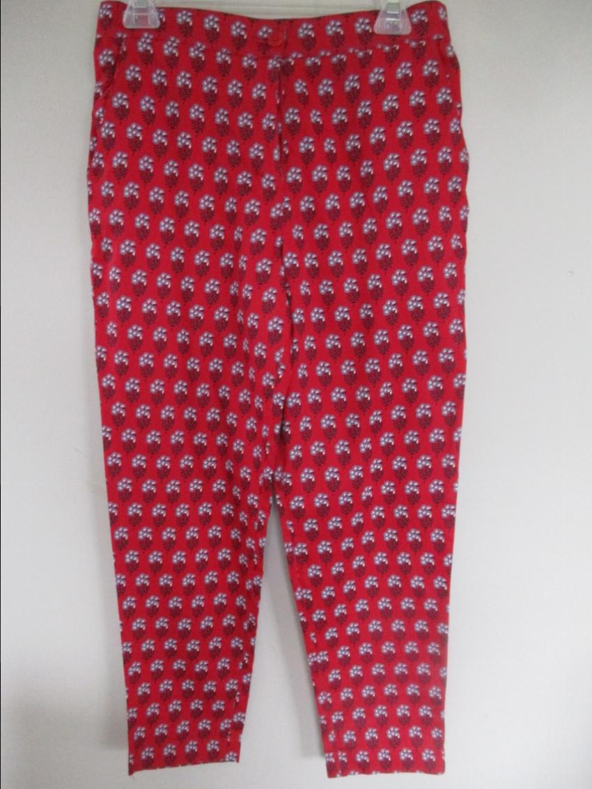 People Tree for the VA Printed Capri Pants Size XS Red cotton