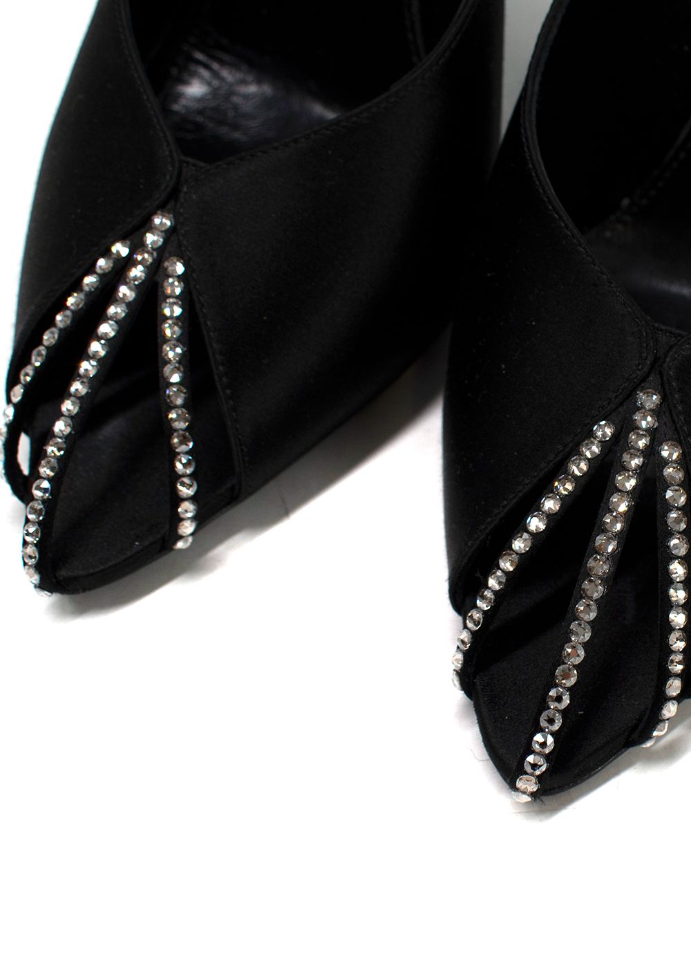 Preowned Saint Laurent Black Alix 110 Cutout Crystal Embellished Satin Pumps Size 40 Black / Silver leather