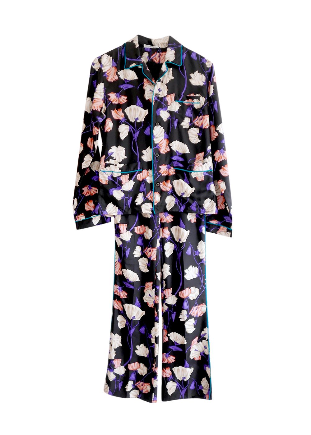 Prada Floral Silk Pyjama Set Size XS Black