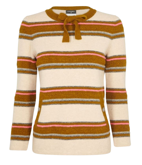 Chanel Runway Cashmere  Wool Striped Jumper Size M Tan cashmere wool