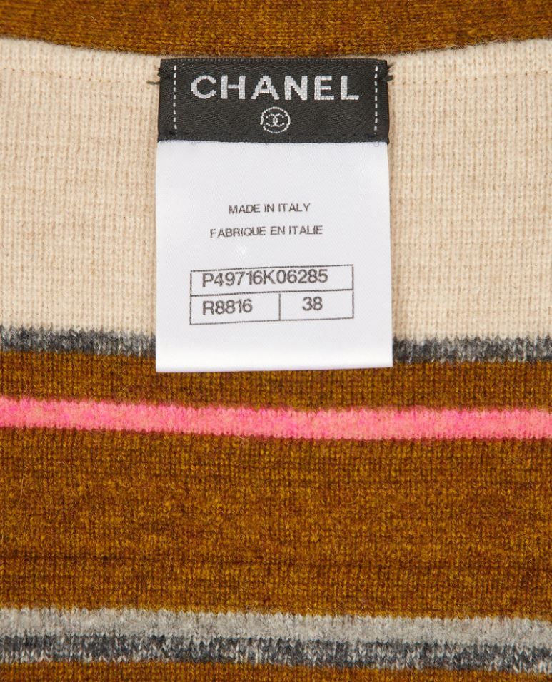 Chanel Runway Cashmere  Wool Striped Jumper Size M Tan cashmere wool