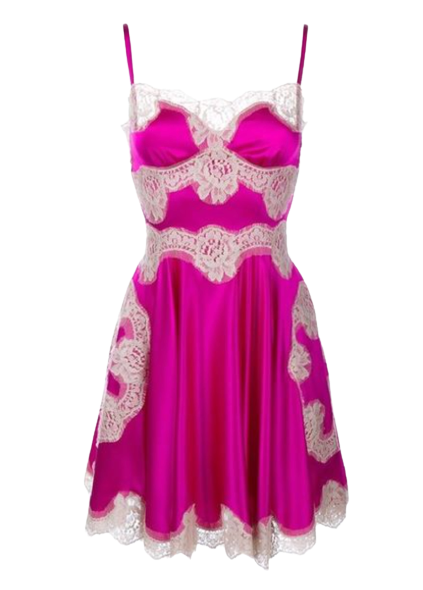 Preowned Dolce  Gabbana Pink Silk And Lace Slip Dress Size 36 Fuchsia